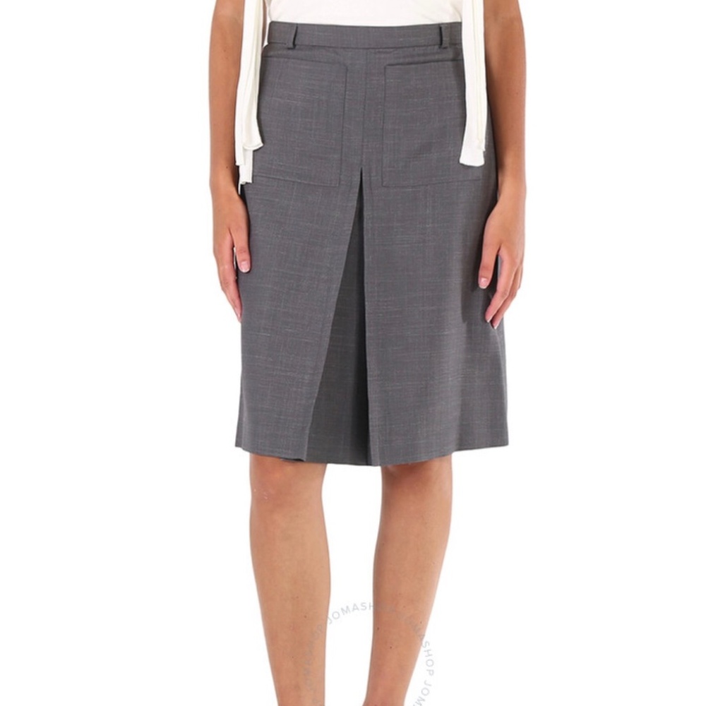 Burberry Charcoal Grey Box Pleated Detail A-Line Skirt Brand Size 10 (US Size 8)
